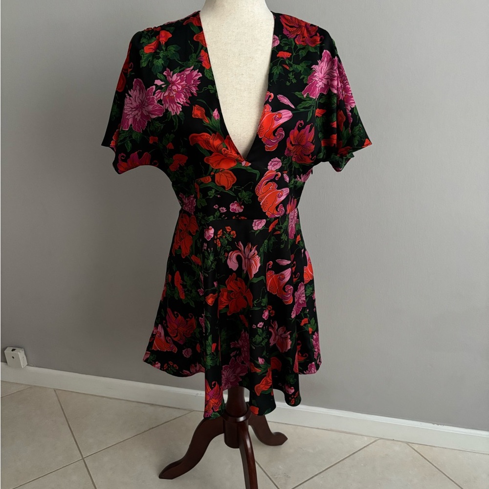Zara Floral Mini Dress - Black and Pink